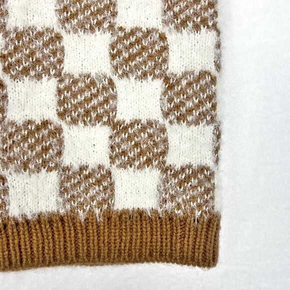 Hazel Moon Brown Cream Checkered Fuzzy Soft Cami Crop Top, Size Medium - Picture 3 of 7